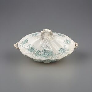 Buffalo Pottery Semi Vitreous Oval Covered Dish w/ Handles 12" x 6" Vintage